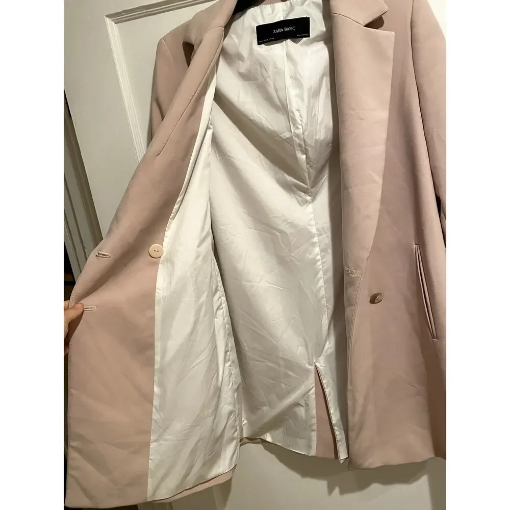 Minimalist Zara Blush Pink Double-Breasted Blazer Small 90s Workwear - Picture 4 of 5